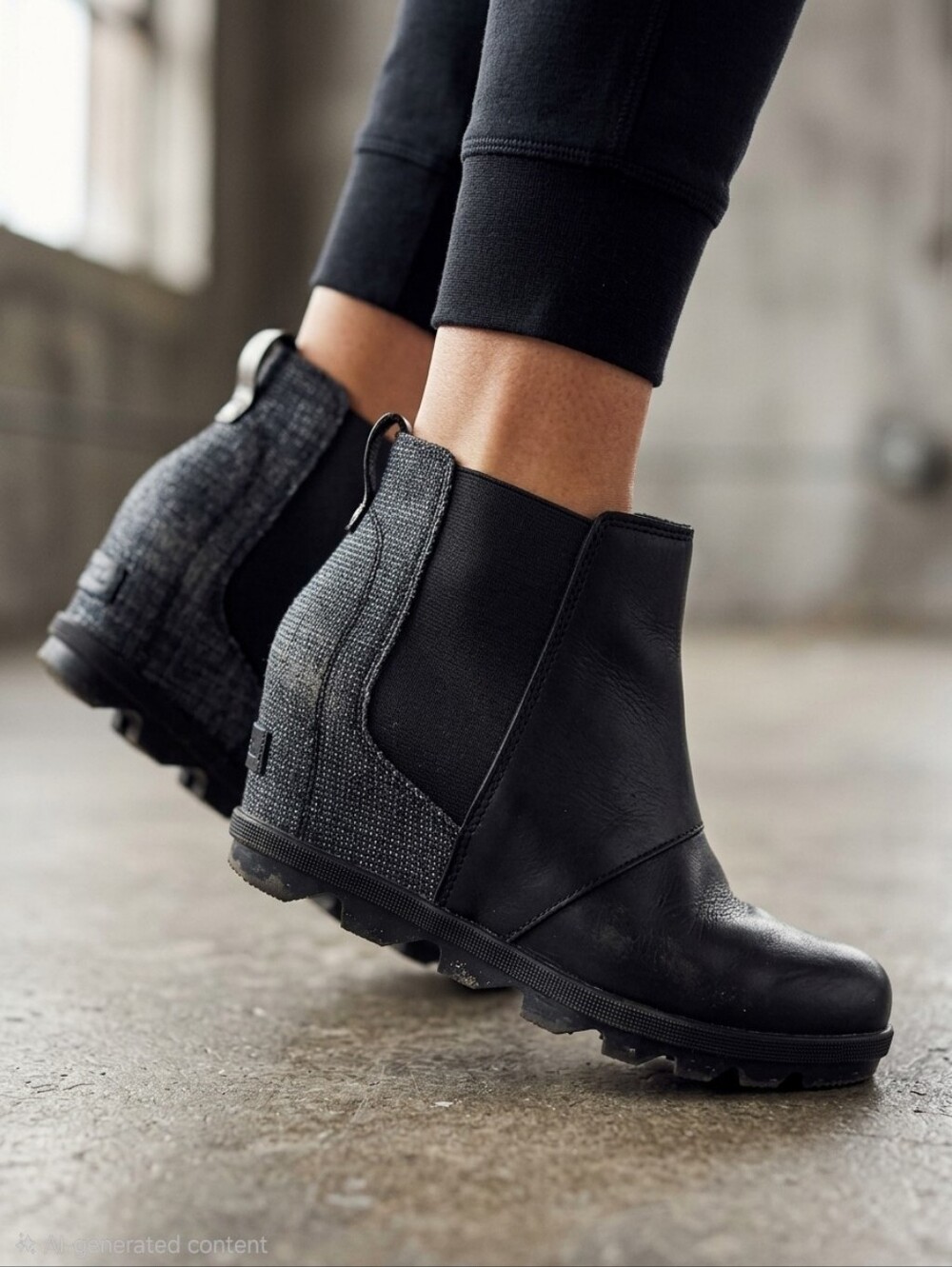 SOREL Joan of Arctic Wedge II Chelsea Booties Black Tweed US 4 / EUR 35